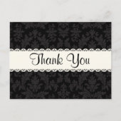 Dank u Zwart en Grijs Damask Bloemenpost Kaart (Voorkant)