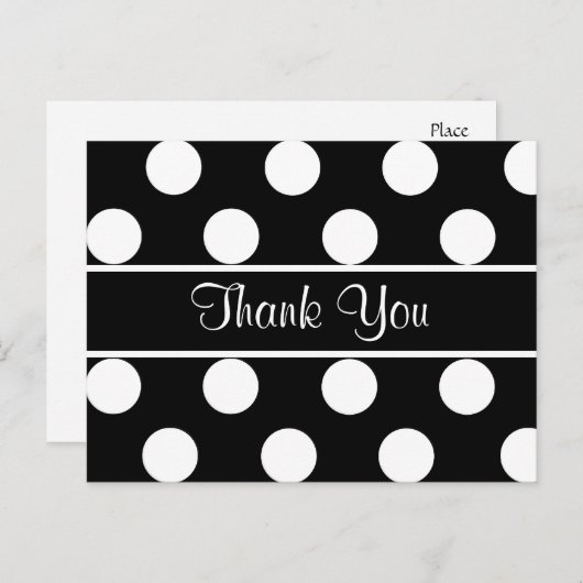 Dank u zwart en wit Polka Dot Briefkaart (Voorkant / Achterkant)