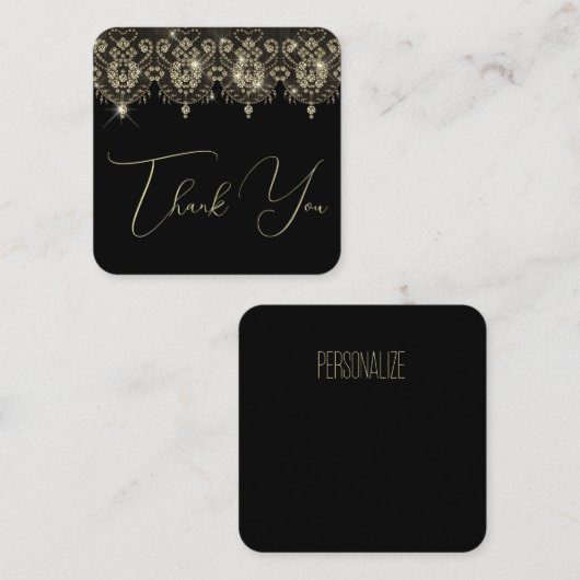 Dank u zwart goud kant elegante sprankle look notitiekaartje (Voorkant / Achterkant)