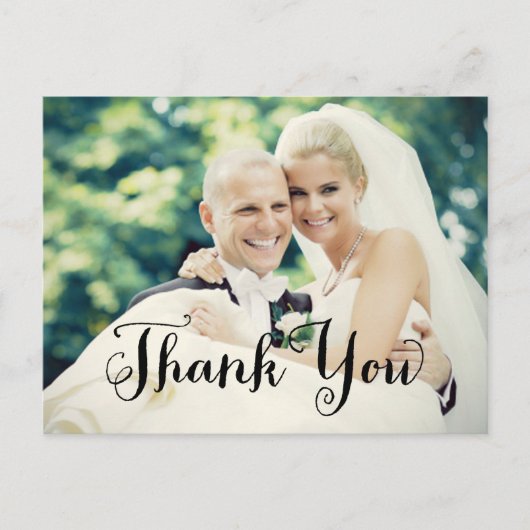 Dank u zwart handgeschreven script bruiloft foto briefkaart (Voorkant)