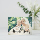 Dank u zwart handgeschreven script bruiloft foto briefkaart (Staand voorkant)
