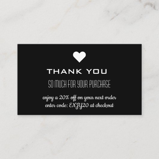 Dank u zwart korting hart visitekaartje (Voorkant)