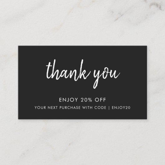 Dank u, zwart | Moderne minimalistische handgeschr Kortingskaartje (Voorkant)