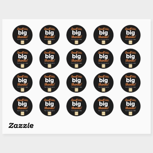 Dank u zwart sinaasappel business logo ronde sticker (Vel)
