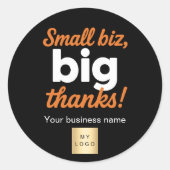 Dank u zwart sinaasappel business logo ronde sticker (Voorkant)