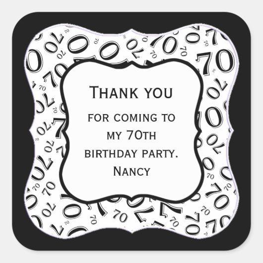 Dank u: Zwart/Wit 70 Nummerpatroon - Steun Vierkante Sticker (Voorkant)