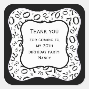 Dank u: Zwart/Wit 70 Nummerpatroon - Steun Vierkante Sticker