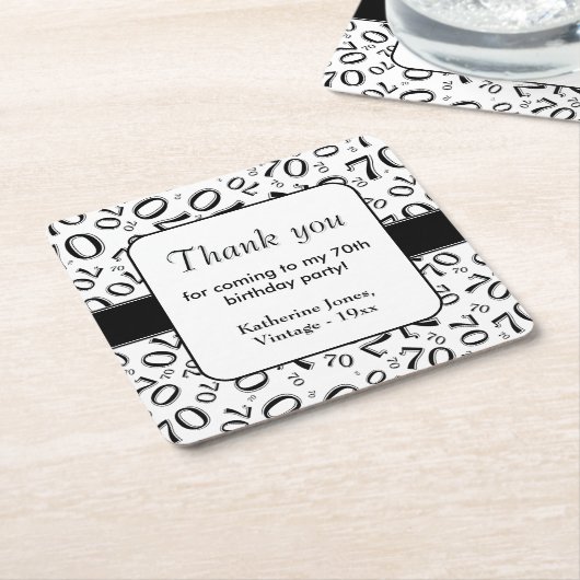 Dank u: Zwart/Wit 70ste Willekeurige Getal Patroon Kartonnen Onderzetters (Schuin)