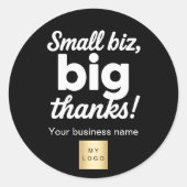 Dank u zwart wit business logo ronde sticker (Voorkant)