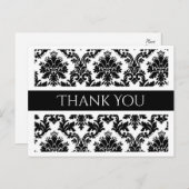 Dank u zwart-wit Damask Floral Briefkaart (Voorkant / Achterkant)