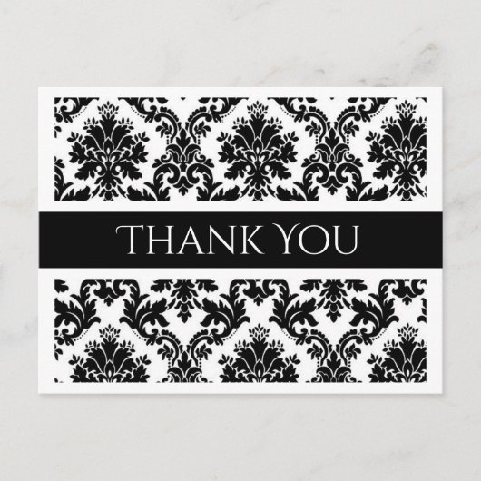 Dank u zwart-wit Damask Floral Briefkaart (Voorkant)
