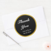 Dank u Zwart Wit en Goud Trouwdatum Namen Ronde Sticker (Envelop)
