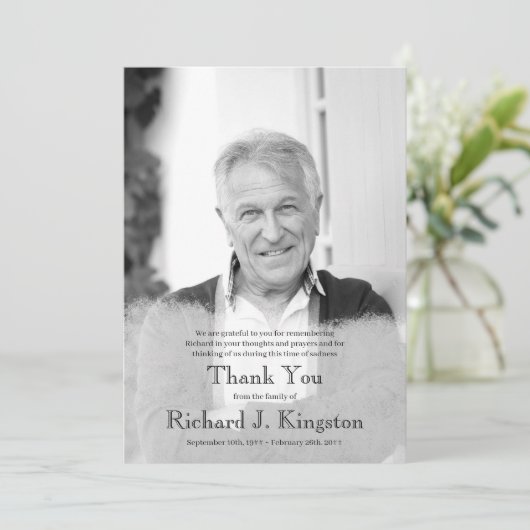 Dank u Zwart & Wit Foto Aangepaste Begrafenis Kaar Bedankkaart (Staand voorkant)