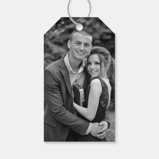 Dank u zwart-wit foto bruiloft gunst cadeaulabel (Achterkant)