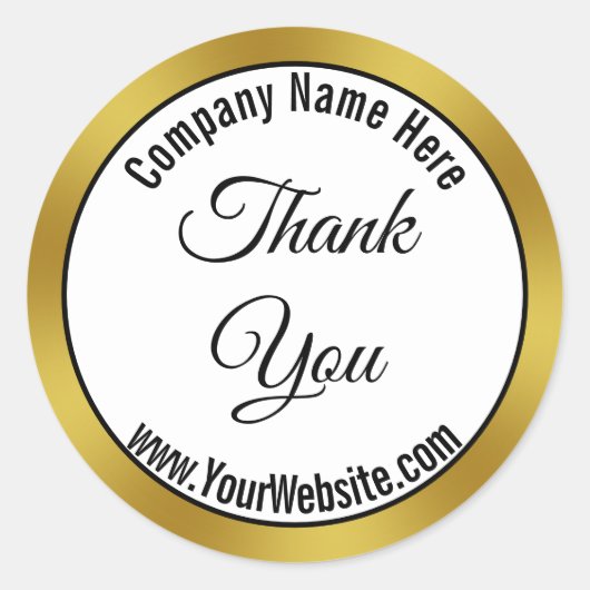 Dank u Zwart Wit Goud Bedrijfsnaam Website Ronde Sticker (Voorkant)