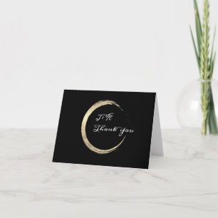 Dank u zwart wit gouden krans monogram bedankkaart