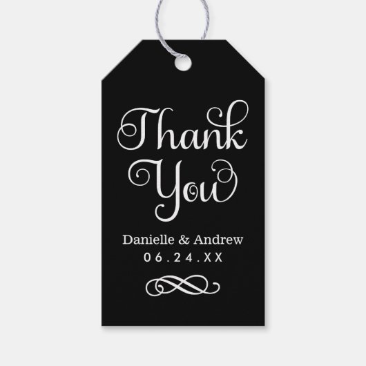 Dank u Zwart-wit Modern Script Bruiloft Cadeaulabel (Voorkant)