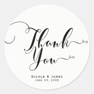 Dank U Zwart Wit Schrift Custom Trouw Favor Ronde Sticker
