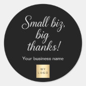 Dank u zwart wit script business logo ronde sticker (Voorkant)