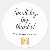 Dank u zwart wit script business logo ronde sticker (Voorkant)