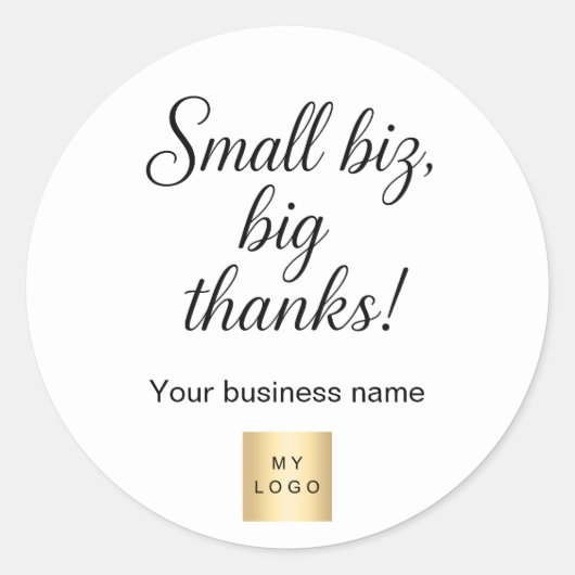 Dank u zwart wit script business logo ronde sticker (Voorkant)