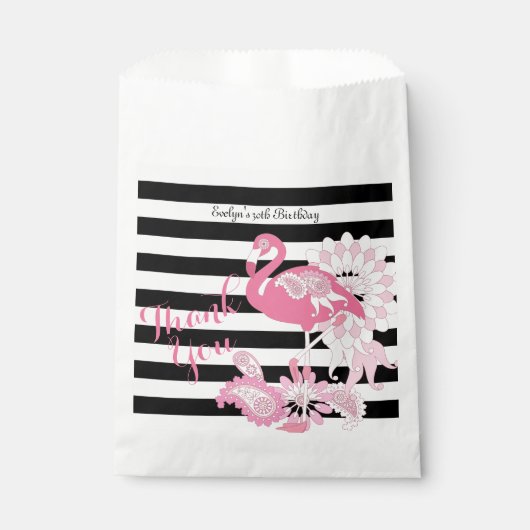 Dank U Zwart-wit Streep Roze Flamingo Bedankzakje (Voorkant)