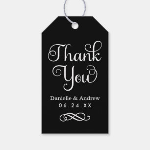 Dank U Zwarte Calligrafie Monogram Huwelijksgunst Cadeaulabel