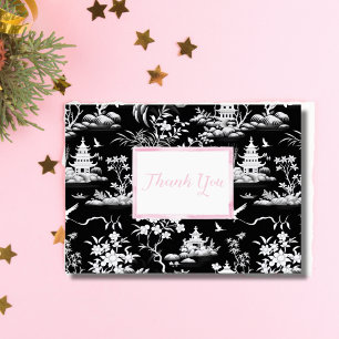 Dank u zwarte Chinoiserie gevouwen Kaart
