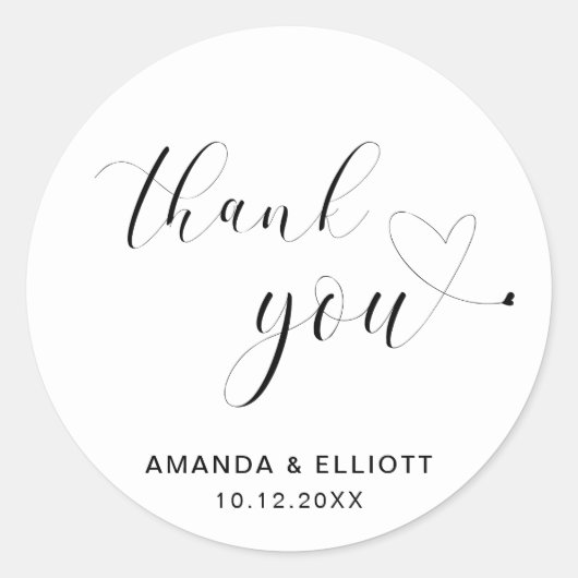 Dank U Zwarte en Witte Typografie Huwelijk Ronde Sticker (Voorkant)