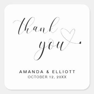 Dank U Zwarte en Witte Typografie Huwelijk Vierkante Sticker