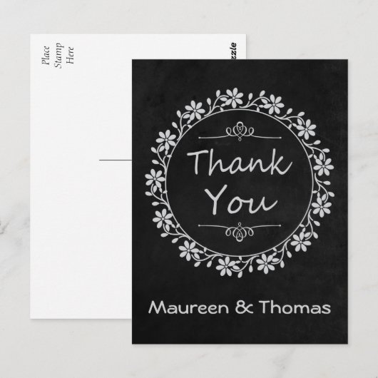 Dank u zwarte krijtbord bloemenkrans post Kaart (Voorkant / Achterkant)