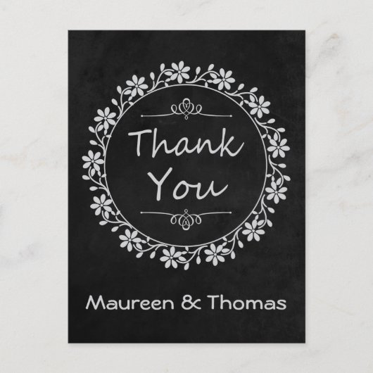 Dank u zwarte krijtbord bloemenkrans post Kaart (Voorkant)