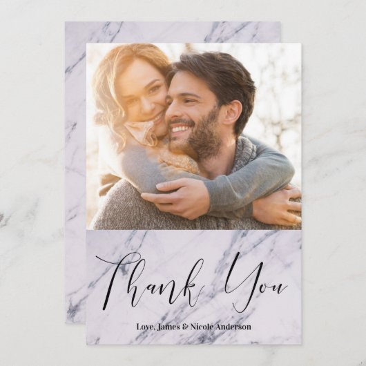 Dank U Zwarte Moderne Scriptie Marmer Foto Afbeeld Bedankkaart (Voorkant / Achterkant)