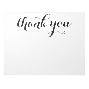 Dank U Zwarte Script Afdruk 11 x 8.5 Notitieblok