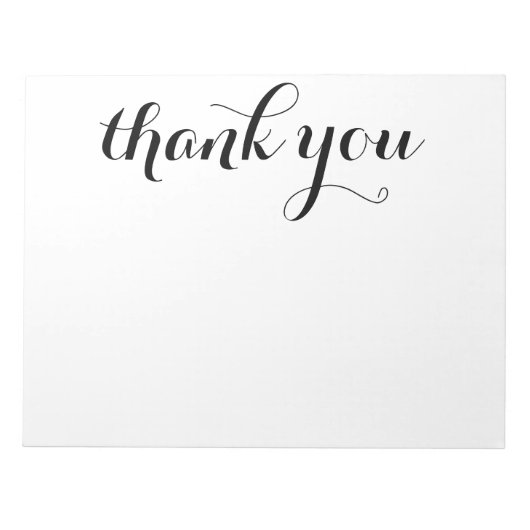 Dank U Zwarte Script Afdruk 11 x 8.5 Notitieblok (Voorkant)