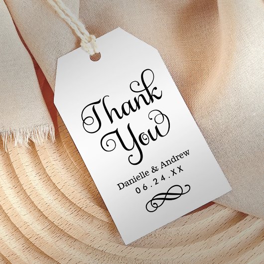Dank U Zwarte Witte Calligrafie Monogram Favor Cadeaulabel