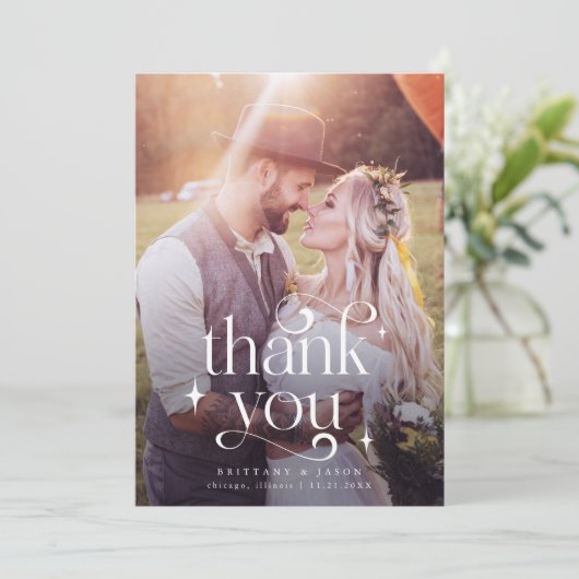 Dank u Zwemel Overlay Text Wedding Bedankkaart (Staand voorkant)