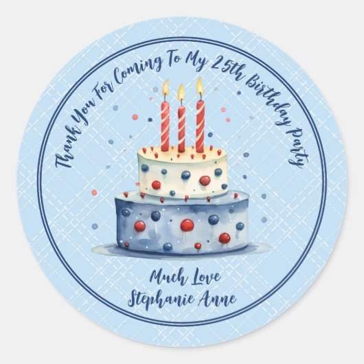 Dank uw verjaardagstaart & kaarsen gunst ronde sticker (Voorkant)