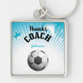 Dank Voetbalcoach Aqua Blauwe Sterren Bal Sleutelhanger (Voorkant)