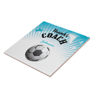 Dank Voetbalcoach Aqua Blauwe Sterren Bal Tegeltje