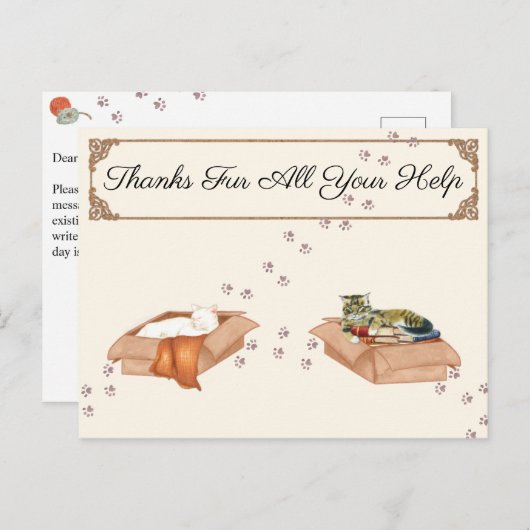 Dank voor al jullie hulp! Katten in dozen, dankbaa Briefkaart (Voorkant / Achterkant)