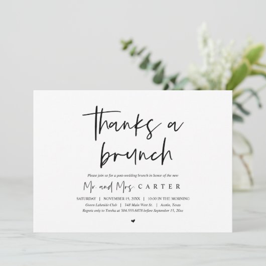 Dank voor een brunch, na-huwelijksfeest kaart (Staand voorkant)