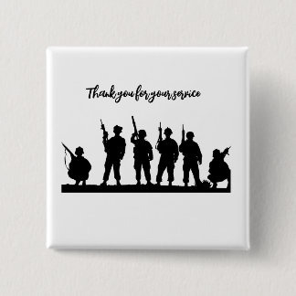 Dank voor je dienst soldaten zwart-wit vierkante button 5,1 cm