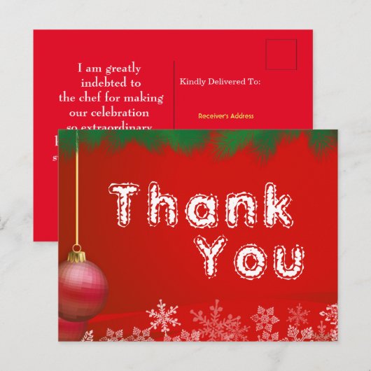 Dank voor kerstmaaltijden briefkaart (Voorkant / Achterkant)