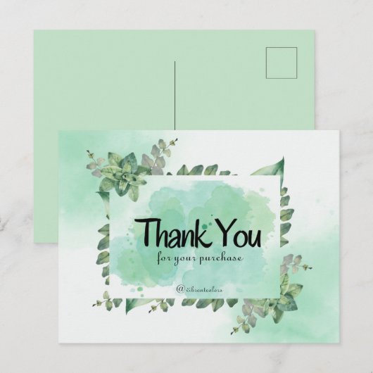 Dank Voor Uw Aankoop Groene Botanische Waterc Briefkaart (Voorkant / Achterkant)