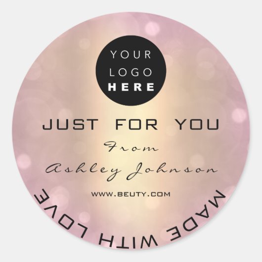 Dank Winkelen Logo Gemaakt Met Liefde Goud Roos Ronde Sticker (Voorkant)