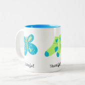 Dankbaar ben ik dankbaar dat ik gezegend heb - Bla Tweekleurige Koffiemok (Voorkant links)