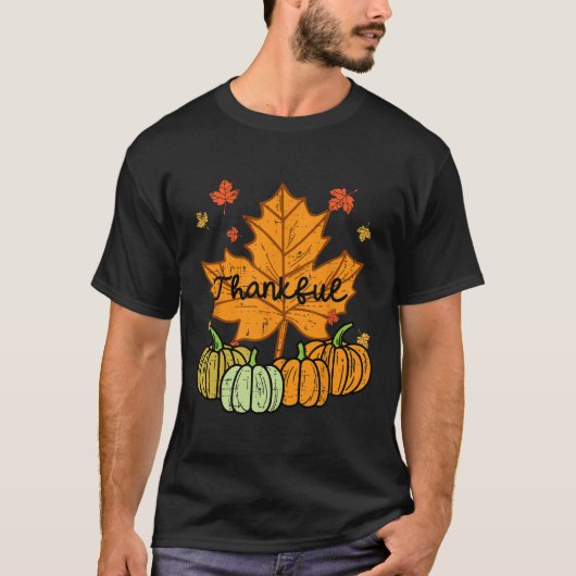 Dankbaar Bladpompoen Leuke Thanksgiving Herfst Man T-shirt (Voorkant)