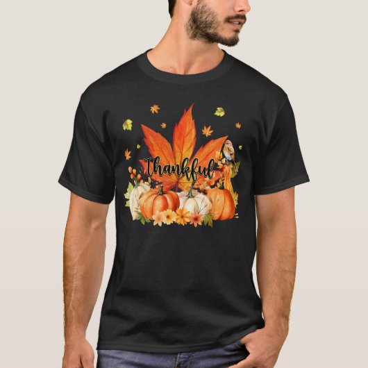 Dankbaar Bladpompoen Leuke Thanksgiving Herfst Man T-shirt (Voorkant)