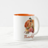 Dankbaar Bloemenpompoen Herfst herfst Thanksgiving Tweekleurige Koffiemok (Voorkant rechts)